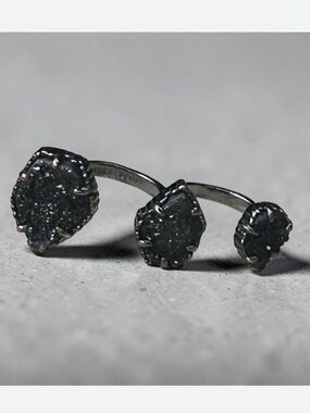 Kendra Scott Naomi Gunmetal Signed Triple Druzy Ring Adjustable